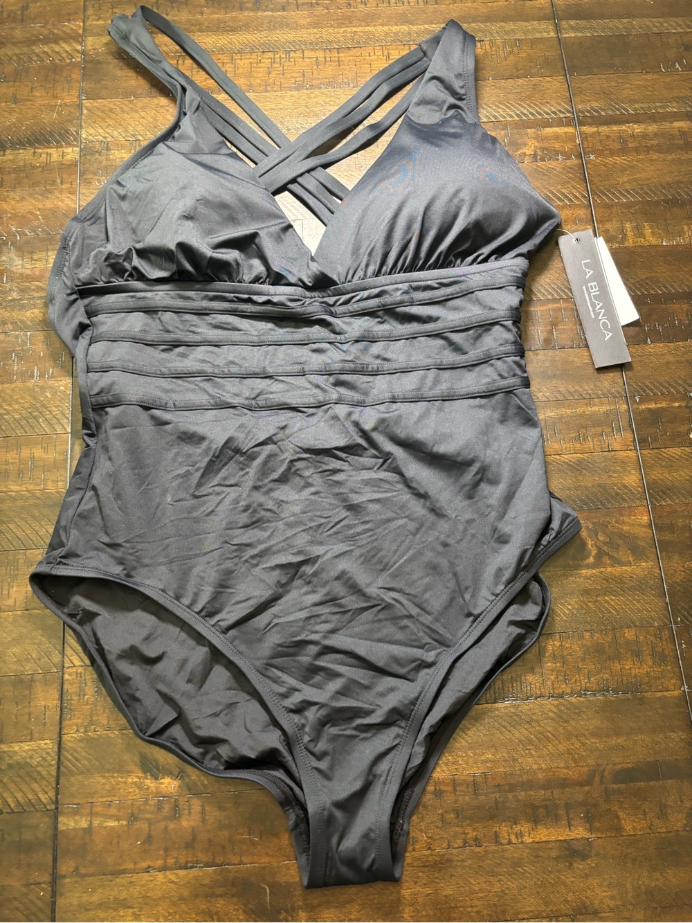 La Blanca Charcoal Crisscross One-Piece Swimsuit Size 16 #0026